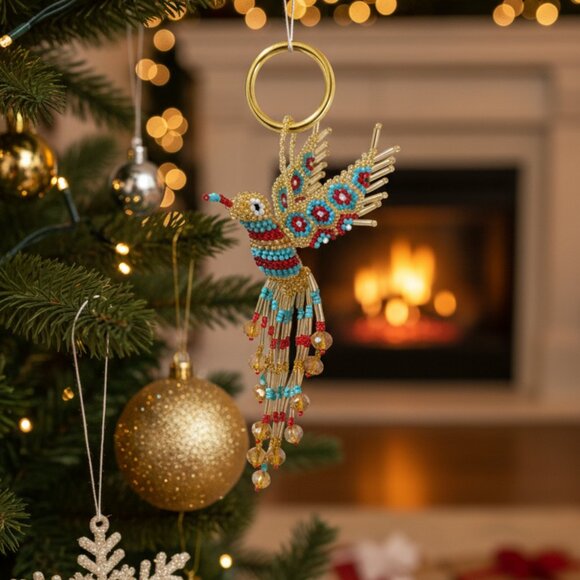 Handmade Beaded Hummingbird Bag Charm Keychain Pendant Key Ring – Colorful Gift - Picture 4 of 7